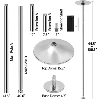 45Mm Height Adjustable Portable Removable Dance Pole, Silver