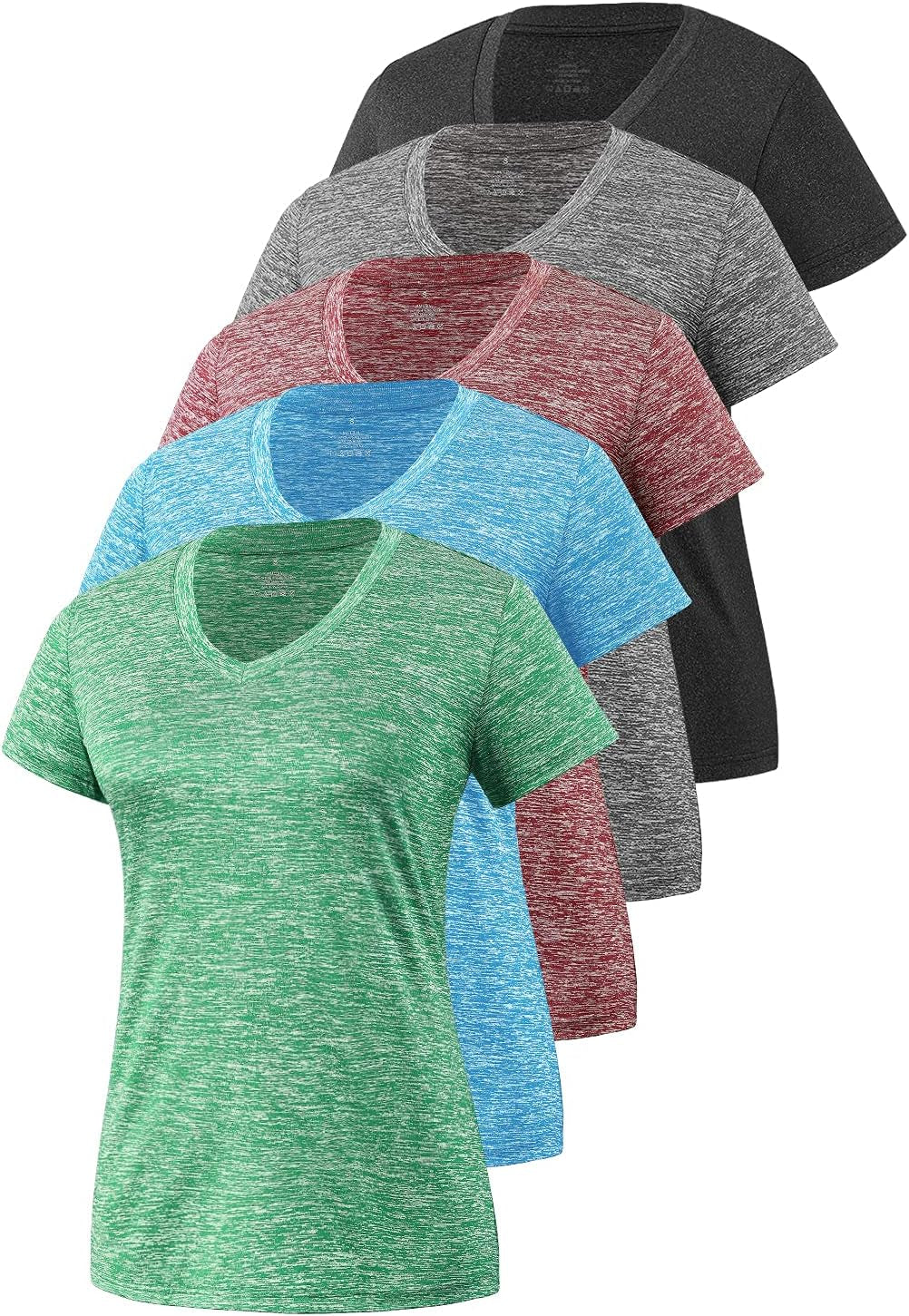 5-Pack Women'S Short Sleeve Dry Fit T-Shirt Moisture Wicking Athletic V-Neck Tee